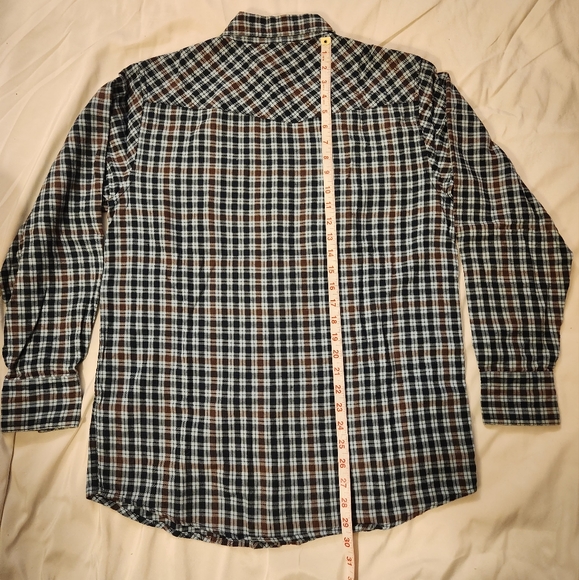 Dakota men's small blue plaid flannel western long sleeve snap fasten shirt - Picture 3 of 8